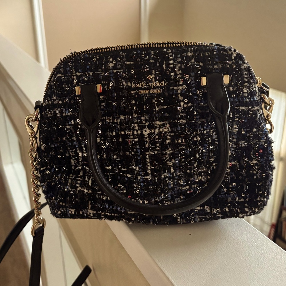 Kate Spade black and white tweed handbag